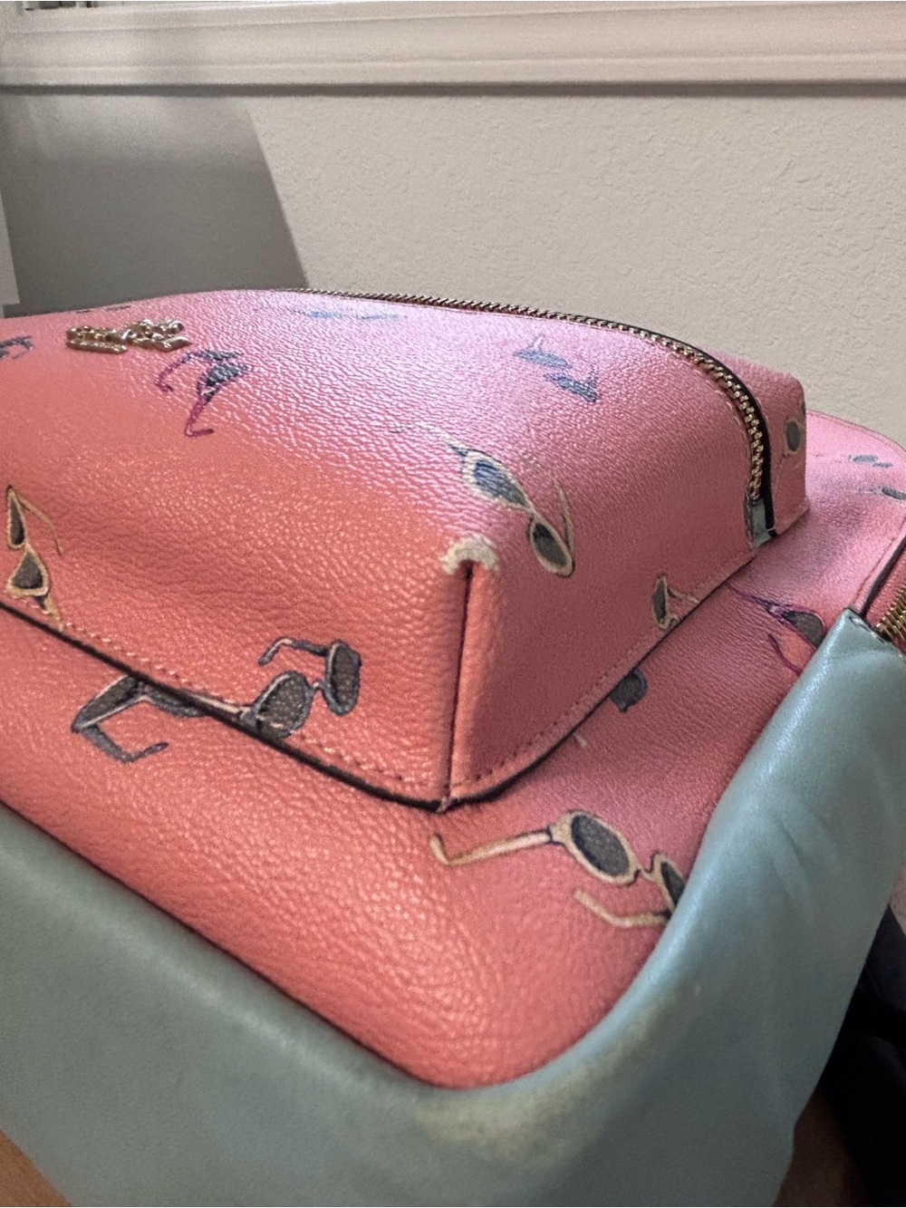 Coach Coral Mini Backpack with Pale Blue Trim and Sunglass Print - Picture 14 of 16